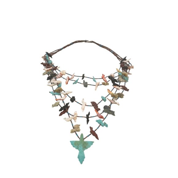 Vintage native American fetish Jewelry - Vintage Native American Indian Fetish 5 strands Heishi Necklace
